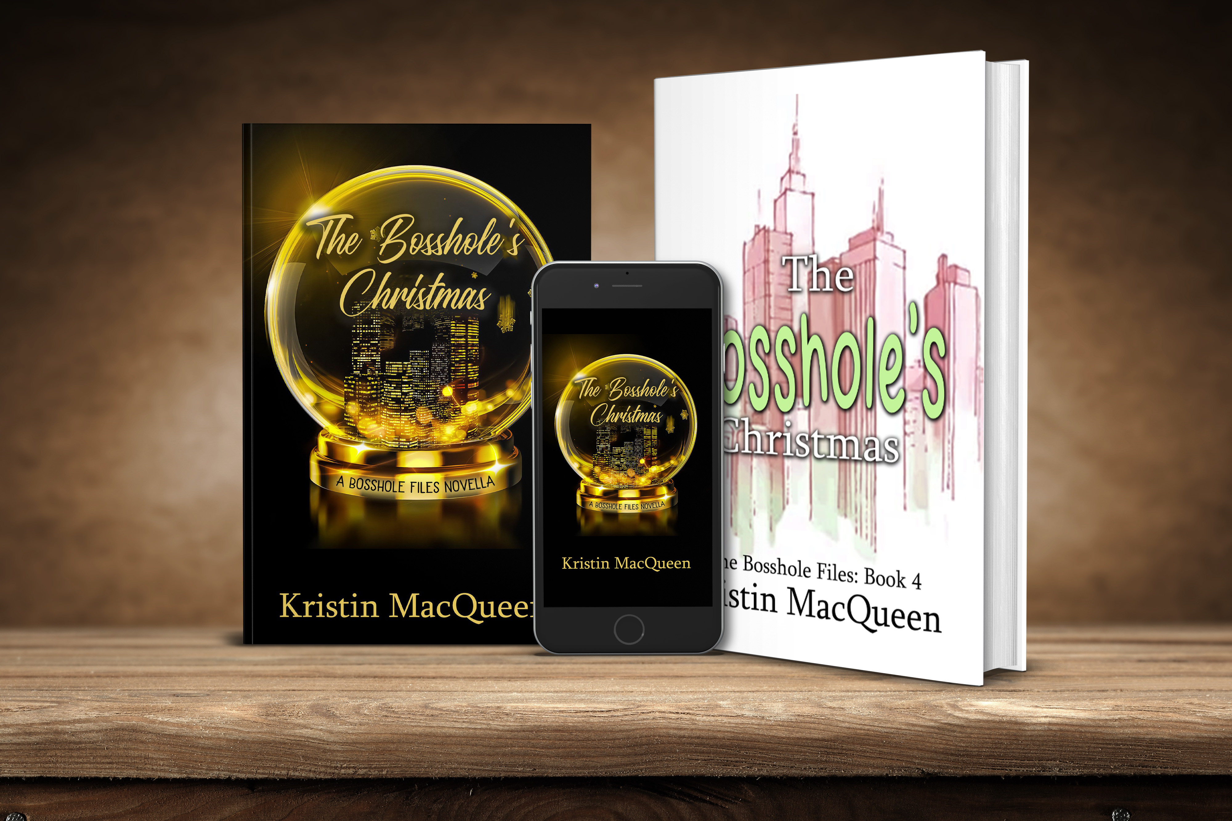 Ebook, Paperback, and Hardback covers of The Bosshole's Christmas