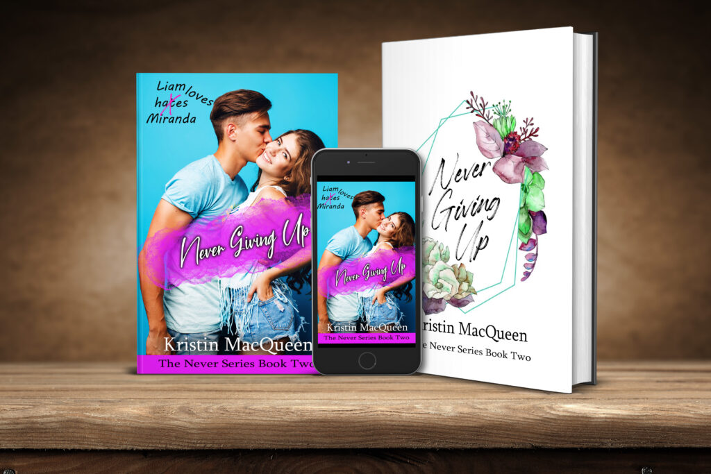 Ebook, Paperback, and Hardback covers of Never Giving Up