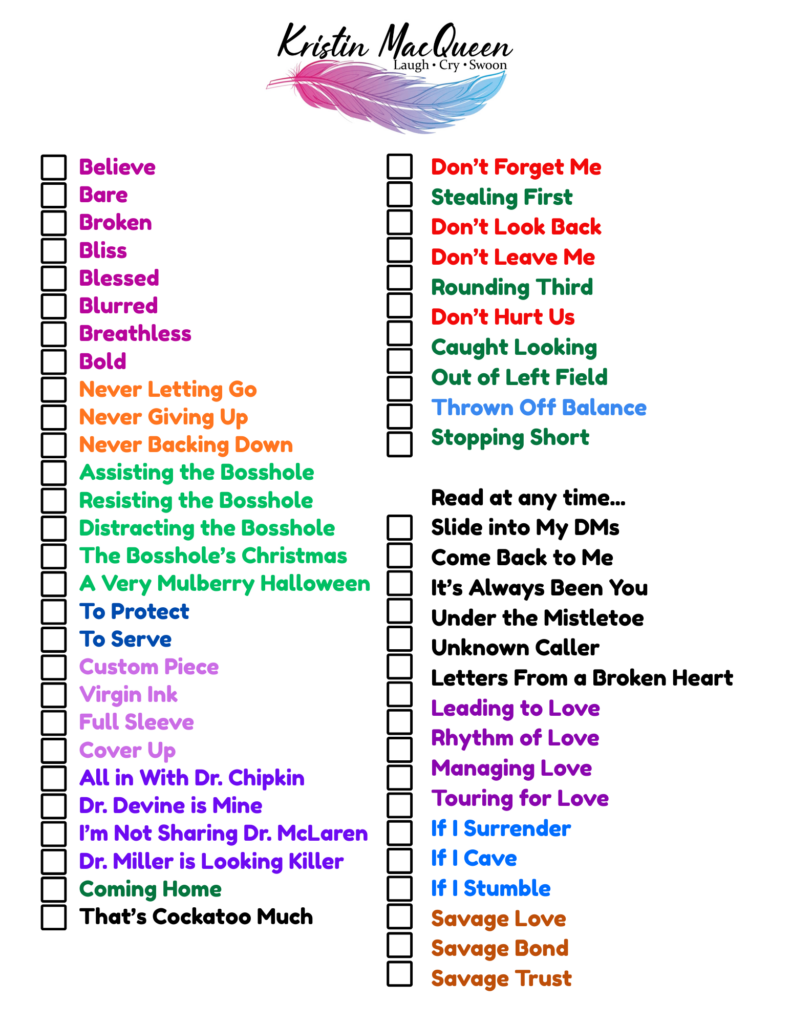 List of reading order for Kristin MacQueen's Books