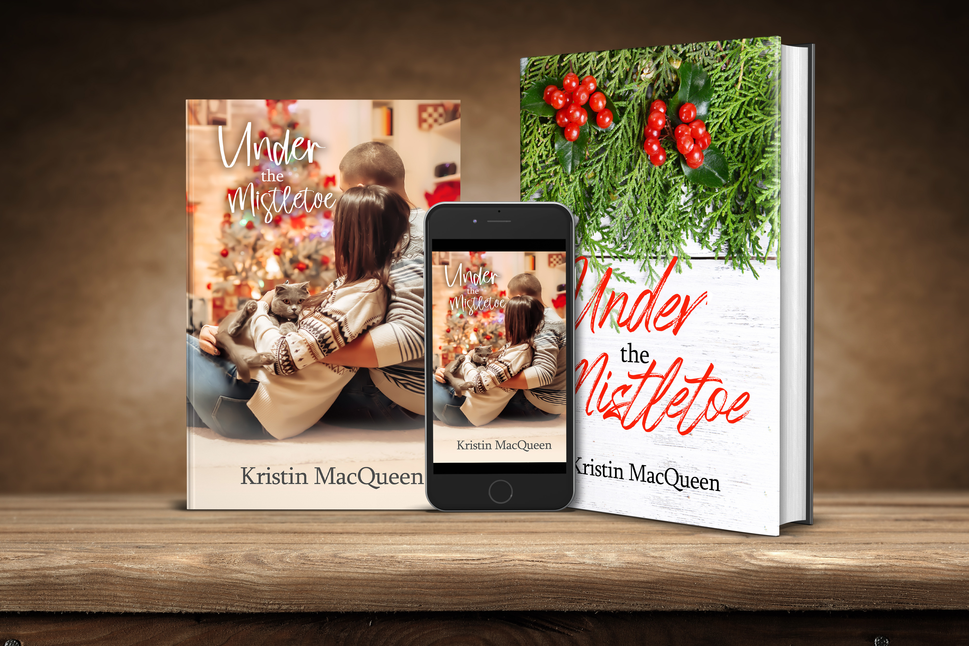 ebook, paperback, and hardback covers of Under the Mistletoe